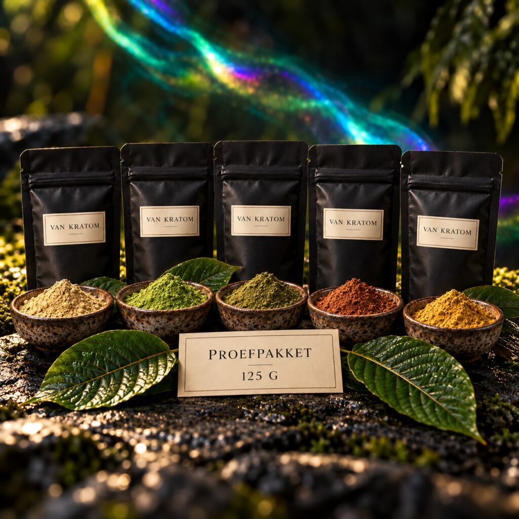 Kratom proefpakket 125 g met vijf soorten poeder