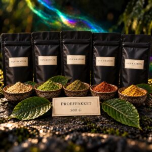 Kratom proefpakket 500 g met vijf soorten poeder